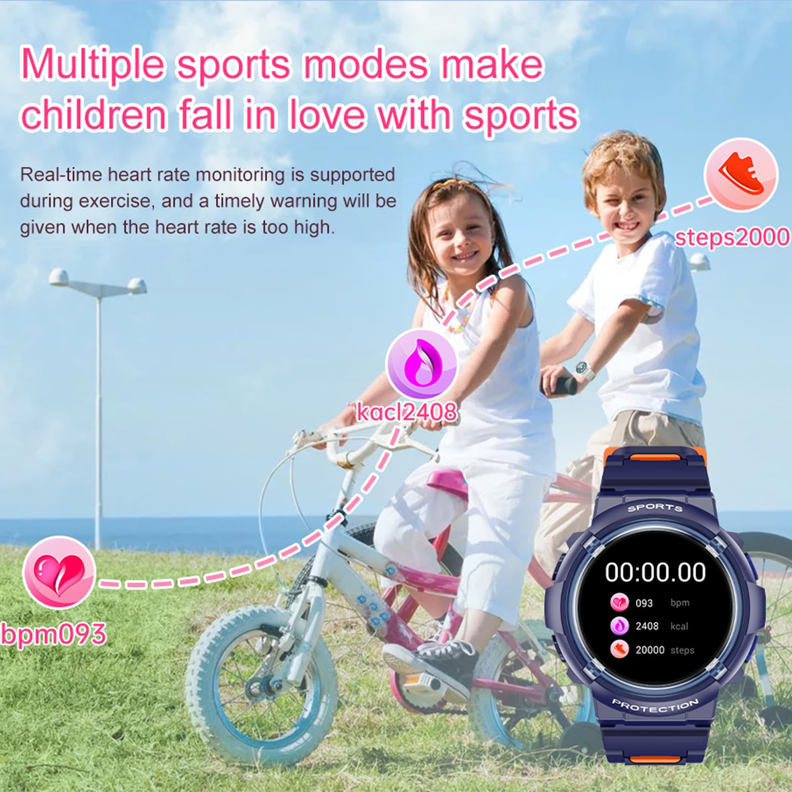 Smart Watch for Kids Fitness Tracker Heart Rate Monitor IP68 Waterproof Pedometer Step Counter Calories Sleep Monitor Sport Modes DIY Face Smart Watch for Boys Girls - Image 3