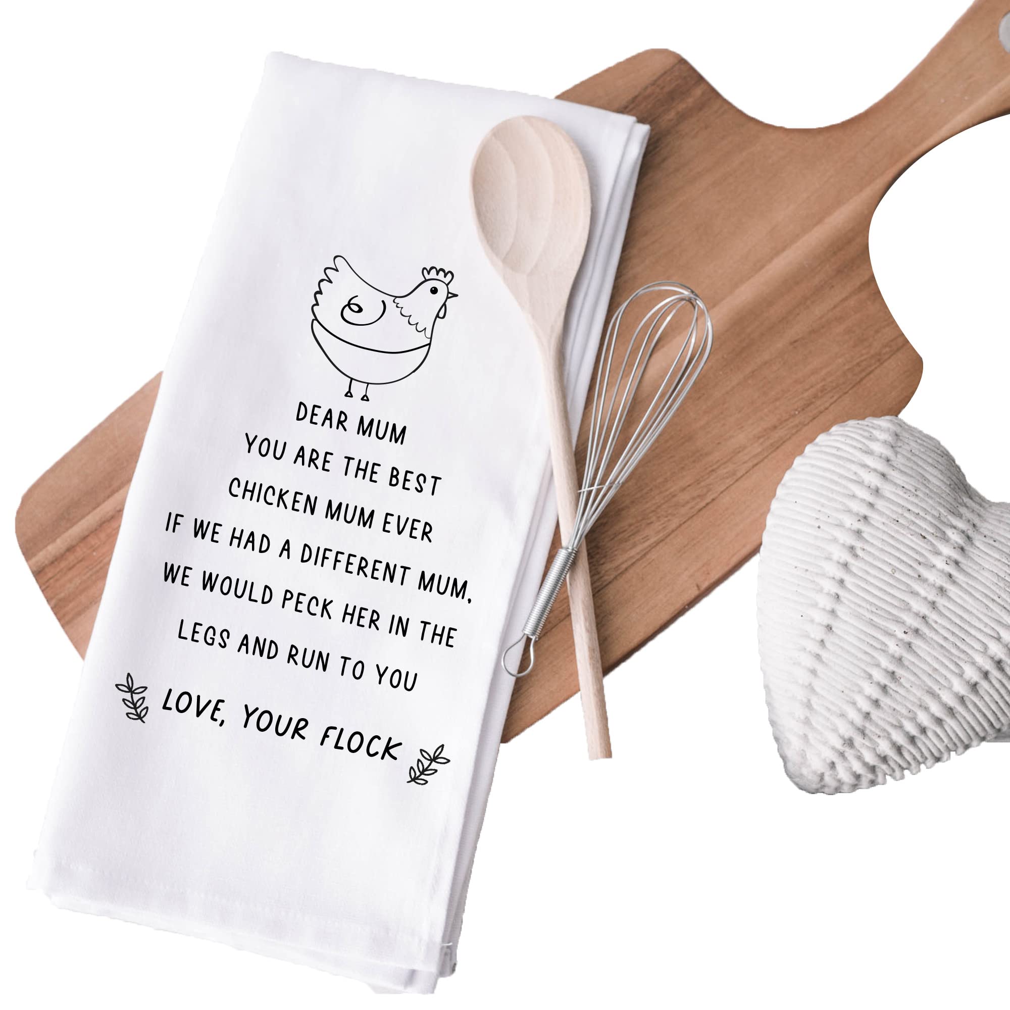 Cute Mum Kitchen Tea Towel | Mother's Day Gift for Mummy | Funny Birthday Christmas New Kitchen Housewarming | Best Chicken Mum | Your Flock