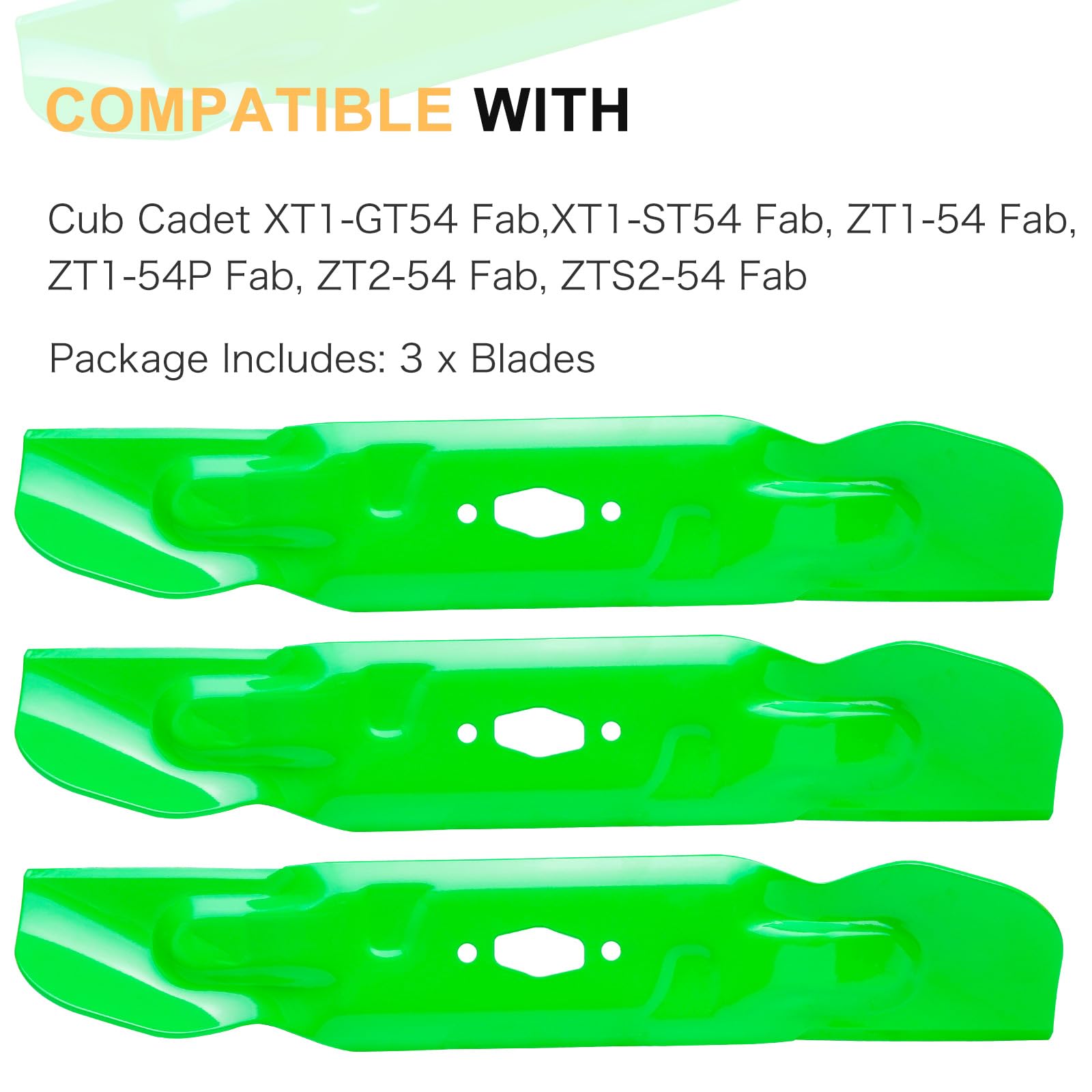 Paquete de 3 cuchillas de alta elevación para cortacésped OEM 742P05086 742-05086 compatible con Cub Cad et MTD ZT1-54 ZT2-54 XT1-GT54 XT2-ST54 de 54 pulgadas