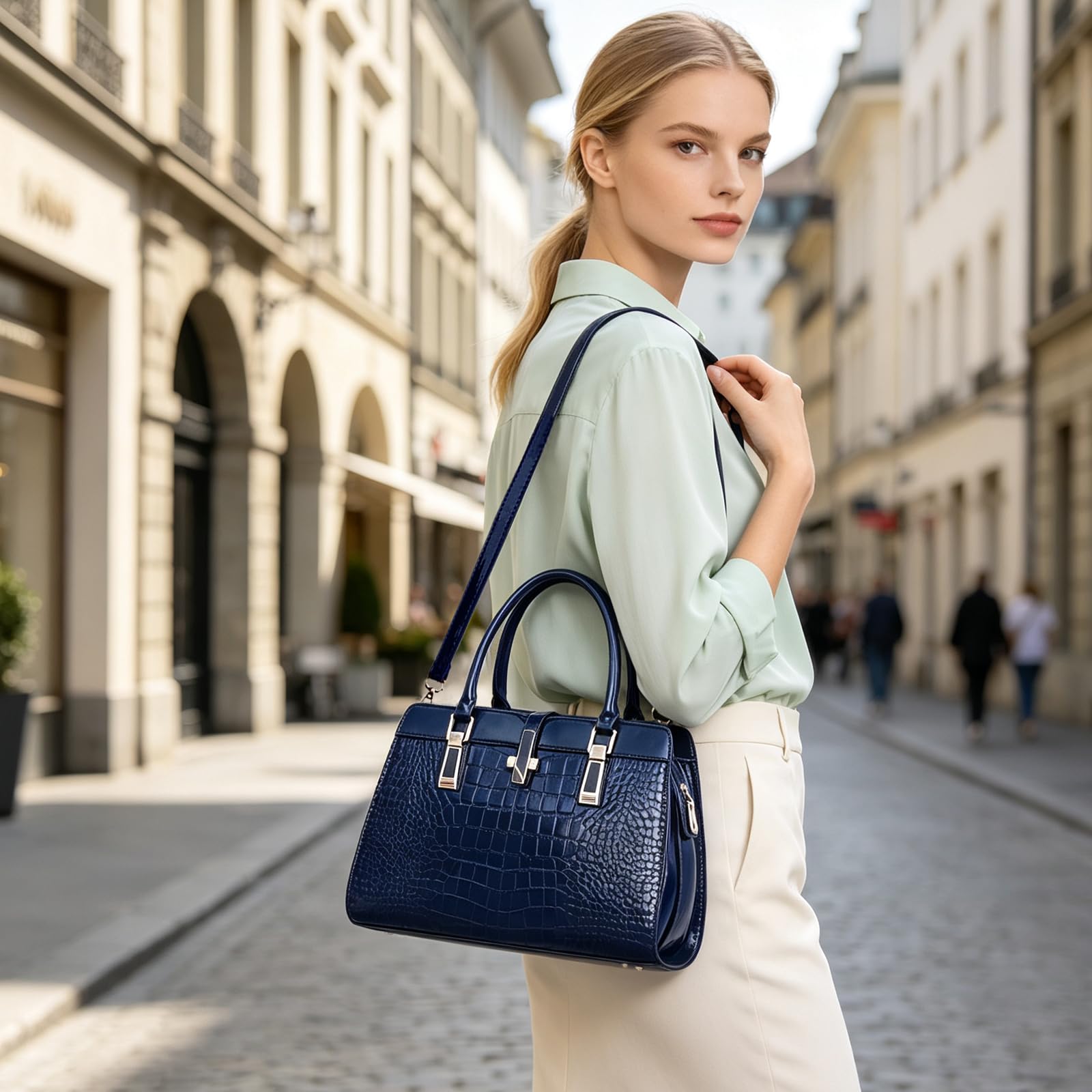 Nicole&Doris Damen Handtaschen Neue Umhängetasche Lackleder Shell Schultertasche Henkeltaschen Tasche für Frauen Navy blau