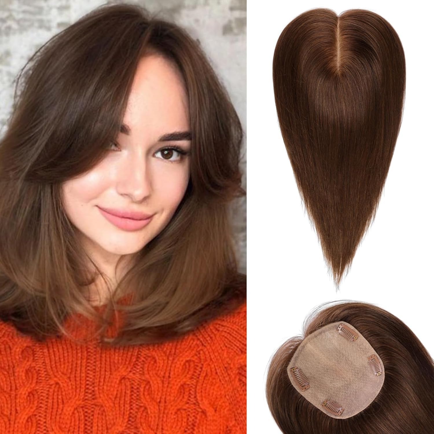 ASSU Hair Topper For Women Real Hairs 5 x 5 Large Coverage Honey Brown Hair Topper No Bangs, Human Hair Toppers for Women with Thinning Hair,Cover Gray Hair Roots-image-43