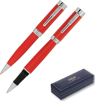 Conklin Herringbone Signature Pen Set Red Rollerball + Ballpoint with Standard Refills Luxury Writing Gift Set for Collectors, Professionals, and Everyday Use