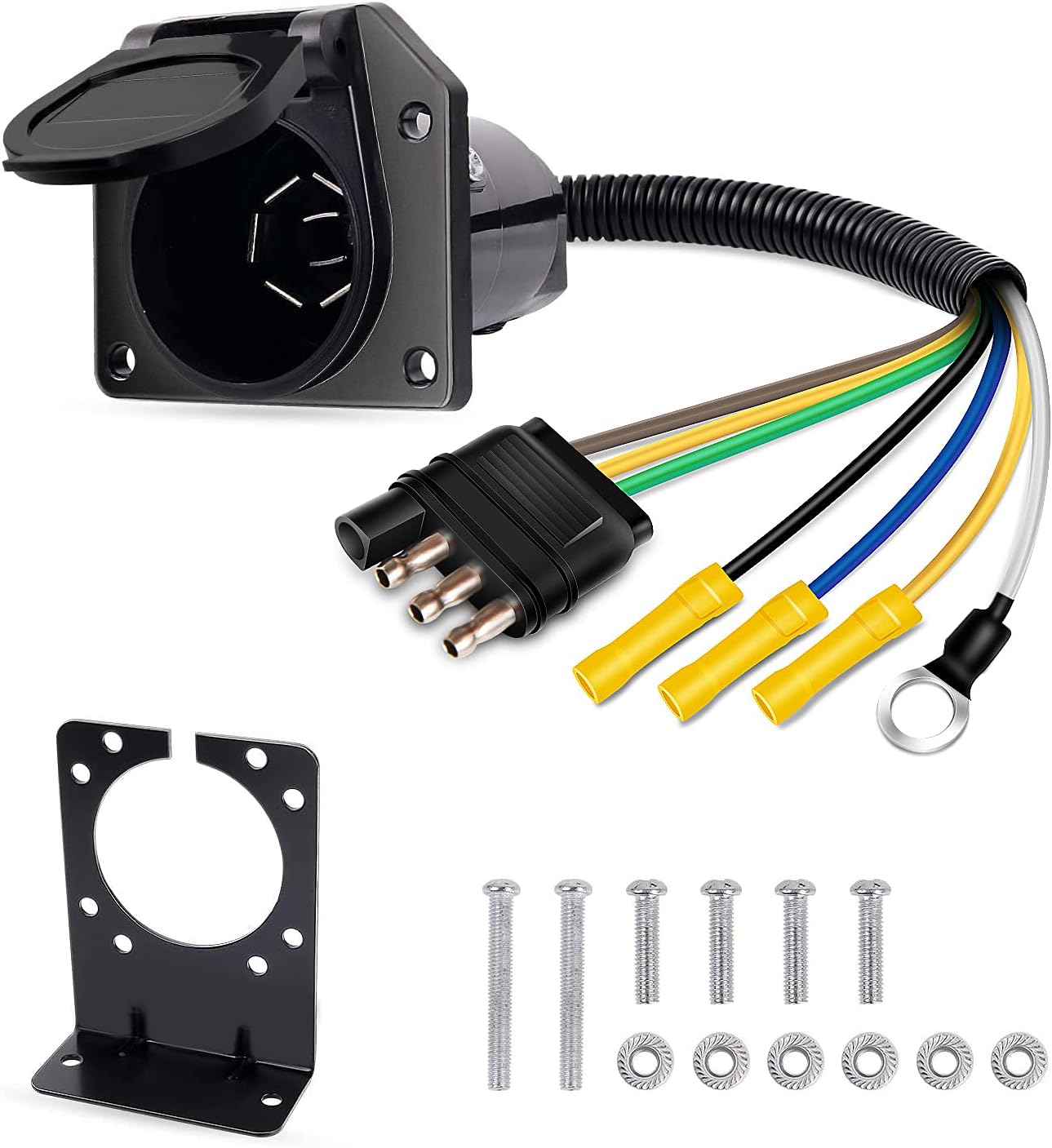 Amazon Com Nilight r 4 Flat To 7 Way Round Rv Blade Trailer Adapter Reverse Plug With Mounting Bracket 2 Years Warranty Automotive Amazon Com Nilight r 4 Flat To 7 Way Round Rv Blade Trailer Adapter Reverse Plug With Mounting Bracket 2 Years Warranty Automotive