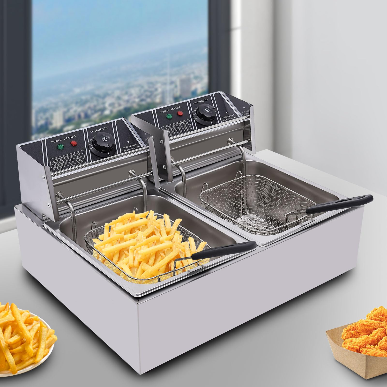 5000W Freidora eléctrica profesional de acero inoxidable Electric Deep Fryer 12L Commercial Stainless Steel Restaurant Fry Basket,Adecuado para restaurantes, bares y hoteles