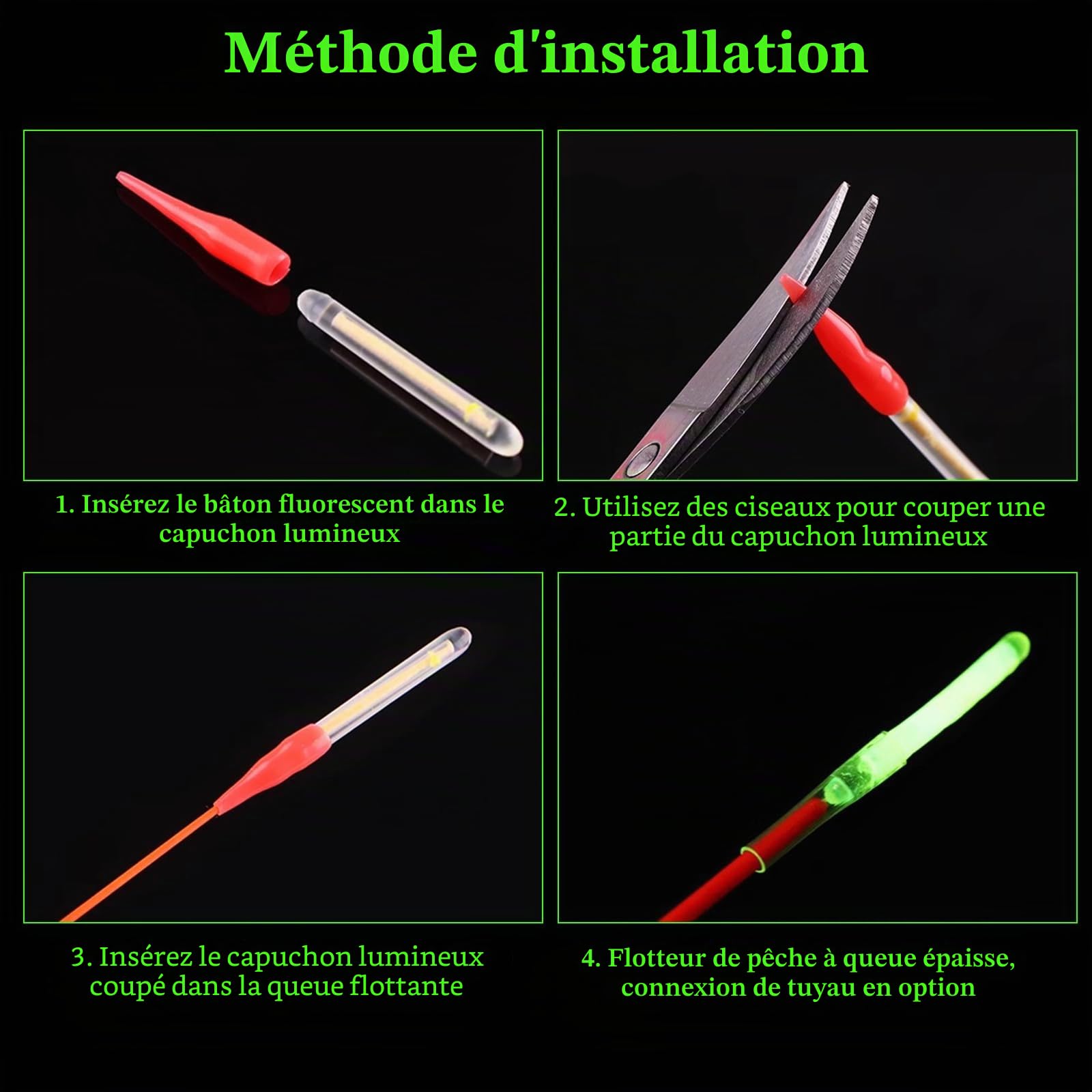 50 Pièces Lumière de Pêche de Nuit,4.5 x 37.5 mm Starlight Peche pour Pêche de Nuit,Vert Bâtons Lumineux pour Canne à Pêche,Glow Stick Pêche de Nuit