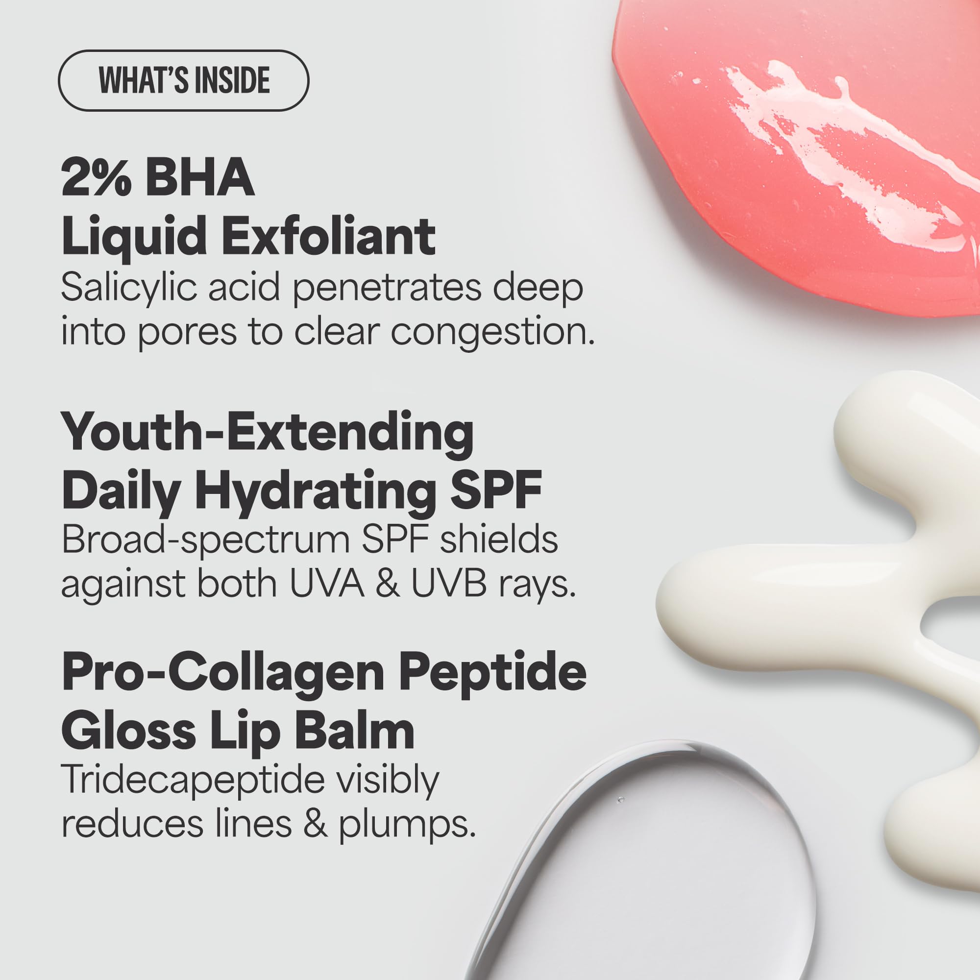 Paula’s Choice The Iconic Trio Kit, Travel 2% BHA Liquid Exfoliant, Travel SPF 50 Moisturizer, Full Sized Peptide Gloss Balm, Complete Glow and Lip Care Set