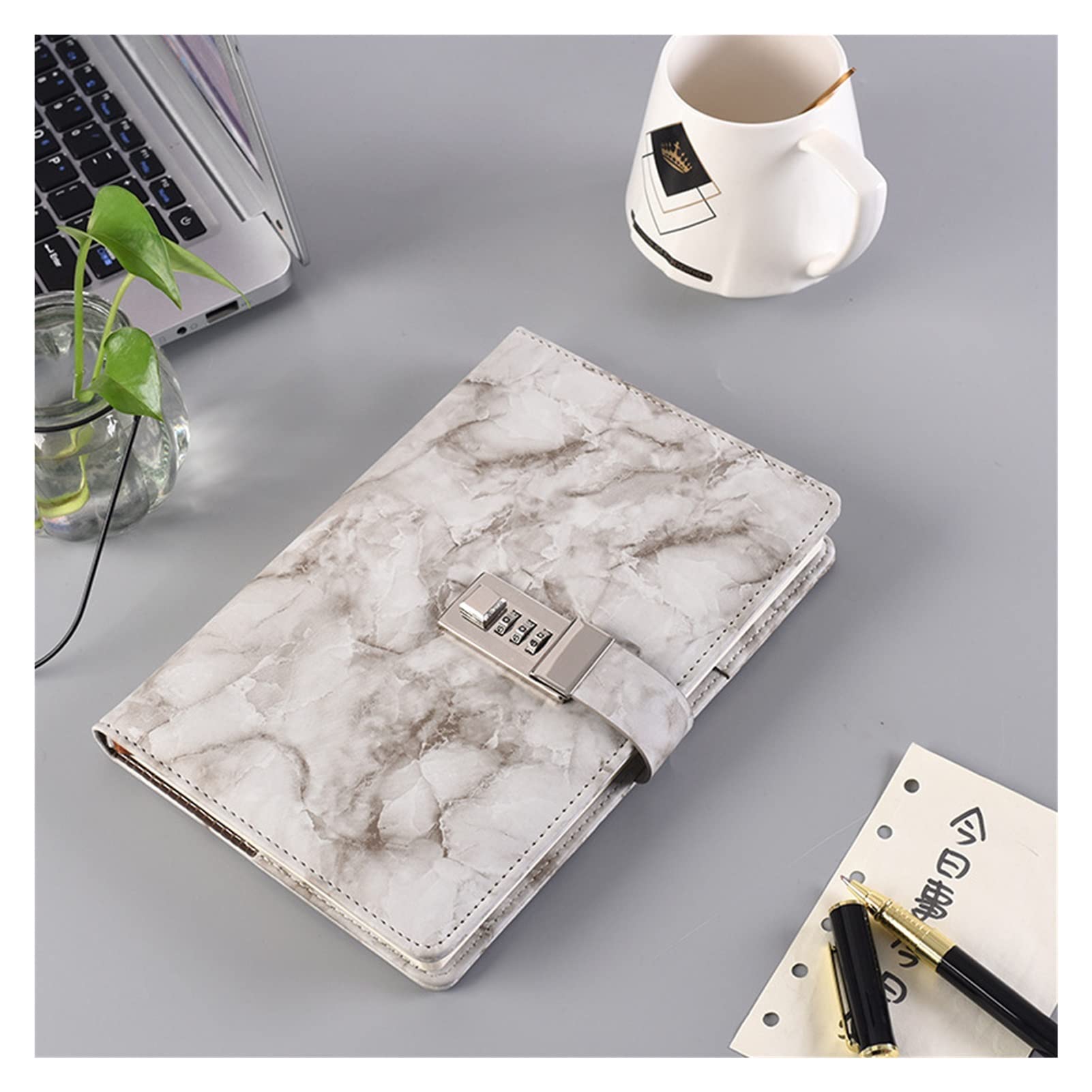 EDDGE Cuaderno con contraseña Textura de mármol 100 Hojas Diario Personal con código de Bloqueo Bloc de Notas Grueso Cuero Oficina Material Escolar Regalo (Color : F)