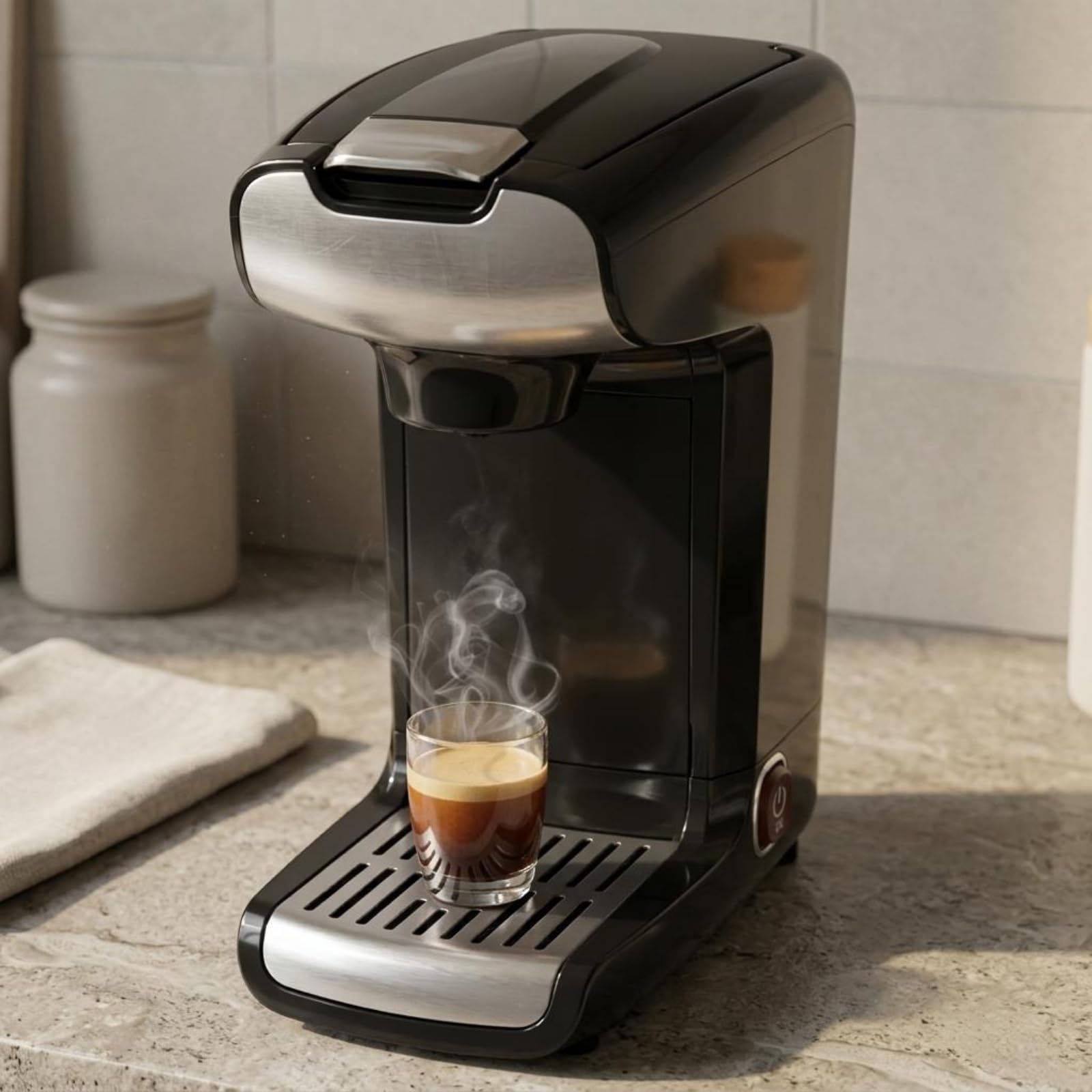 Cafetera Eléctrica Espresso Cápsulas Máquina Café Monodosis Compacta con Bandeja Recogegotas Extraíble Uso con Botón Único y Limpieza Sencilla Adecuada para Hogar y Oficina