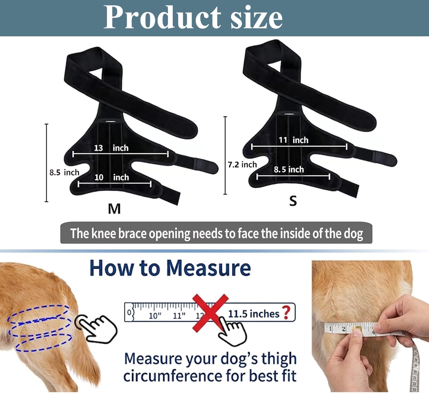 Dog Knee Brace for Torn Acl and Ccl Injuries, Adjustable Dog Acl Brace Hind Leg Support with Metal Stabilizers, Knee Brace for Dogs Back Leg Helps with Joint Pain, Surgery Recovery (M)