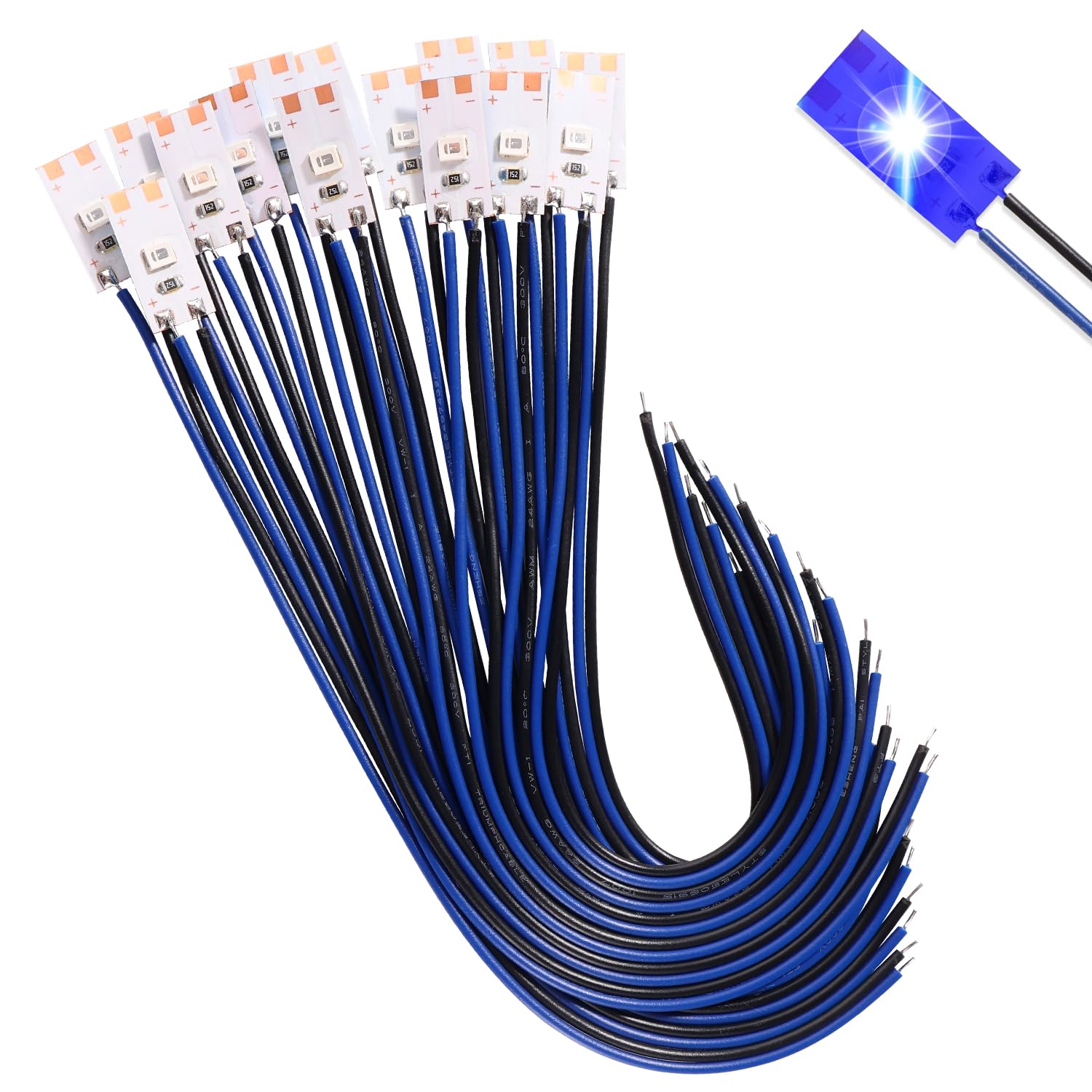 Lyeteung 15 PCS 17mm 12V - 18V Pre Wired Strip, 2835 SMD LED Model Railway LED Lighting, Blue, 17mm - 15pcs