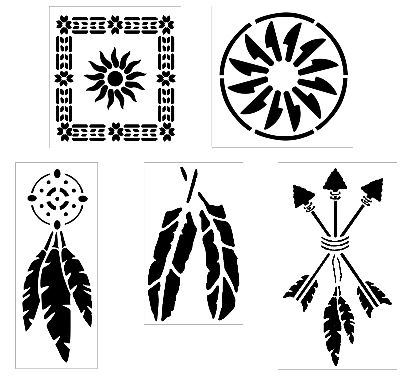 Amazon.com : Southwestern Stencils for Painting - on Wood, Wall, Canvas - Arrow, Dream Catcher, Feather, Navajo, Sun Print - Southwest, Tribal, Aztec, Boho Themed Reusable Stencil Templates Set - 5 Items : Arts, Crafts & Sewing
