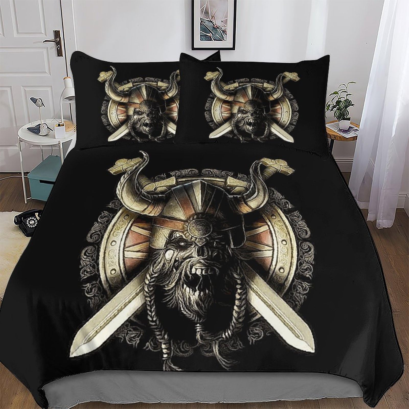 Viking Myth Duvet Cover with Pillow Cases 3 PCs Comforter Cover Bedding Set for Childrens And Adults Soft Microfiber with Zipper Closure Quilt Cover King (220x240cm)