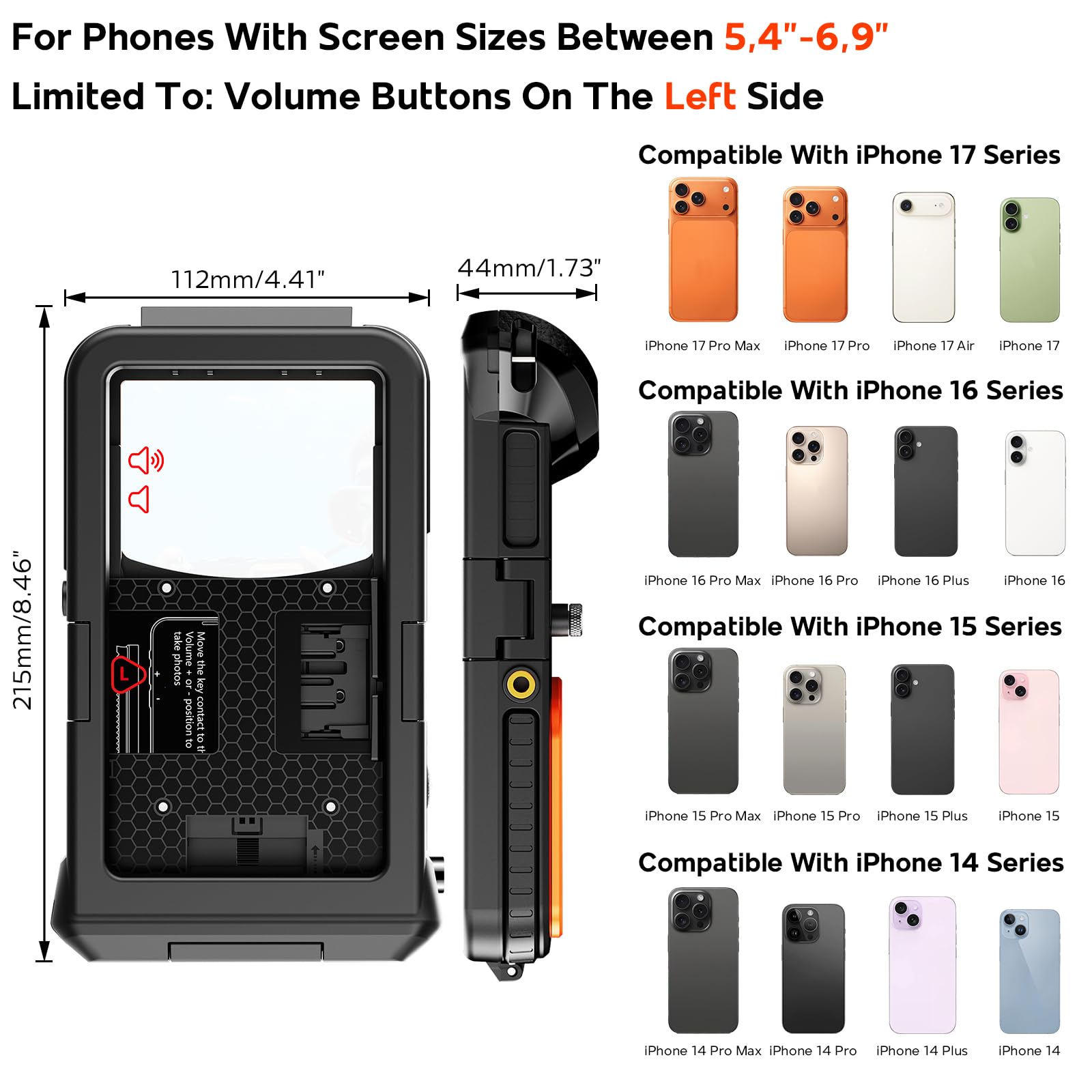 BDIG Custodia subacquea Compatibile con iPhone 17/17 Air/17 Pro/17 Pro Max/16/16 Plus/16 Pro/16 Pro Max/15/14, IP68, custodia impermeabile per Immersioni snorkeling, surf, foto e video [15m/50ft]
