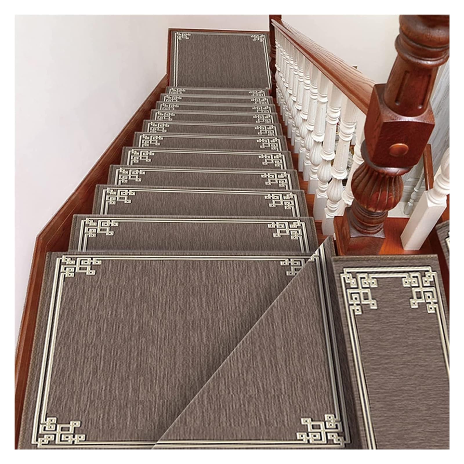 Treppenteppich Teppich ,Rutschfeste Innentreppenma 5 PCS Chinesische Treppenmatten, Treppenteppich Anti-Bewegung und rutschfeste Treppen Selbstklebende Treppenmatten for Kinder, ältere Menschen und Ha