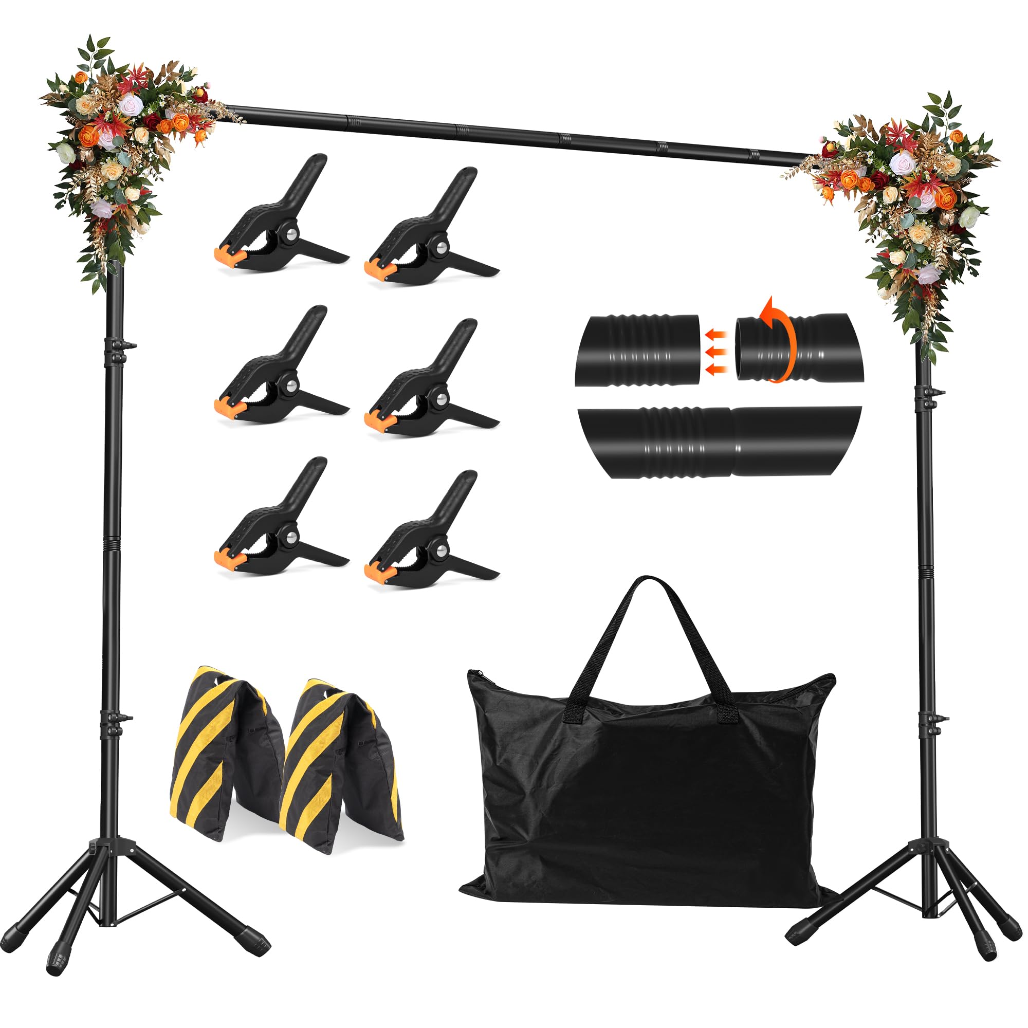 Photo 1 of 10x6.5 FT Backdrop Stand for Parties, Adjustable Photo Backdrop Stand Kit with Carrying Bag, Portable Background Stand Backdrop for Wedding, Photoshoot, and Photo Studio