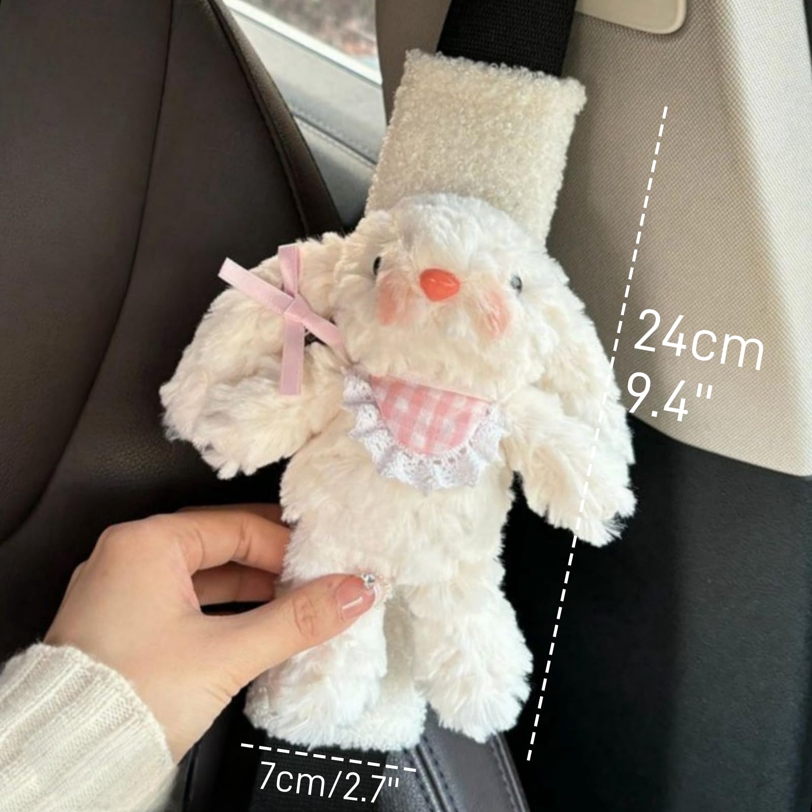 Zigihos 2 PCS Seat Belt Cover Pad, Cute Kawaii Animal Bunny Seatbelt Covers for Kids and Adults, Winter Plush Fluffy Soft Seat Belt Cover, Cartoon Seatbelt Cushion,Car Seat Strap Pads (A-Bunny(Pink))