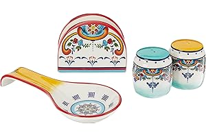 Euro Ceramica Zanzibar Collection - Vibrant Spanish Floral Design Dinnerware Set