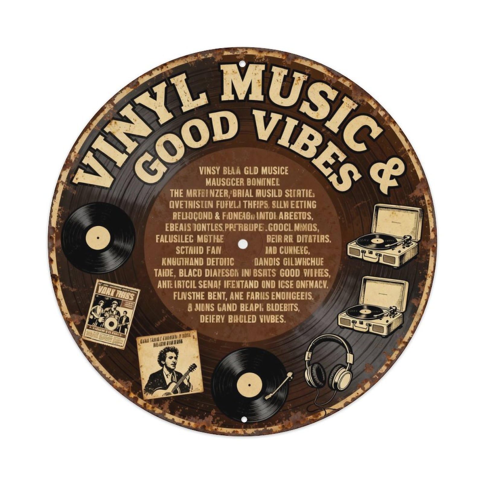 VINYL MUSIC & GOOD VIBES Metal Tin Sign Plaque