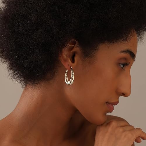 Miniatura 4 de LeCalla 925 Sterling Silver Hoop Earrings Women's Filigree Hoop Earrings Openwork Mesh Filigree Cut Earring Lightweight & Hypoallergenic Vintage
