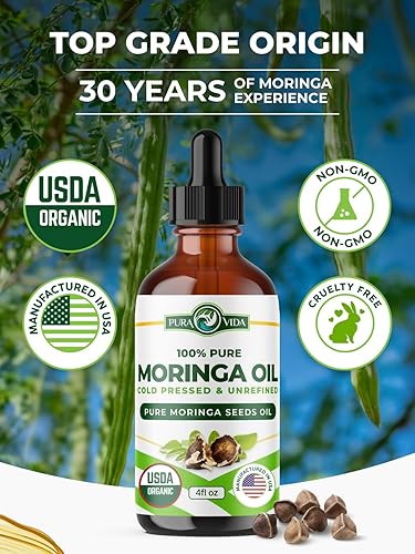 Miniatura 3 de Aceite de moringa 100% puro orgánico para cara, cabello, uñas y piel seca - Extracto de semillas de moringa oleifera de origen único certificado por