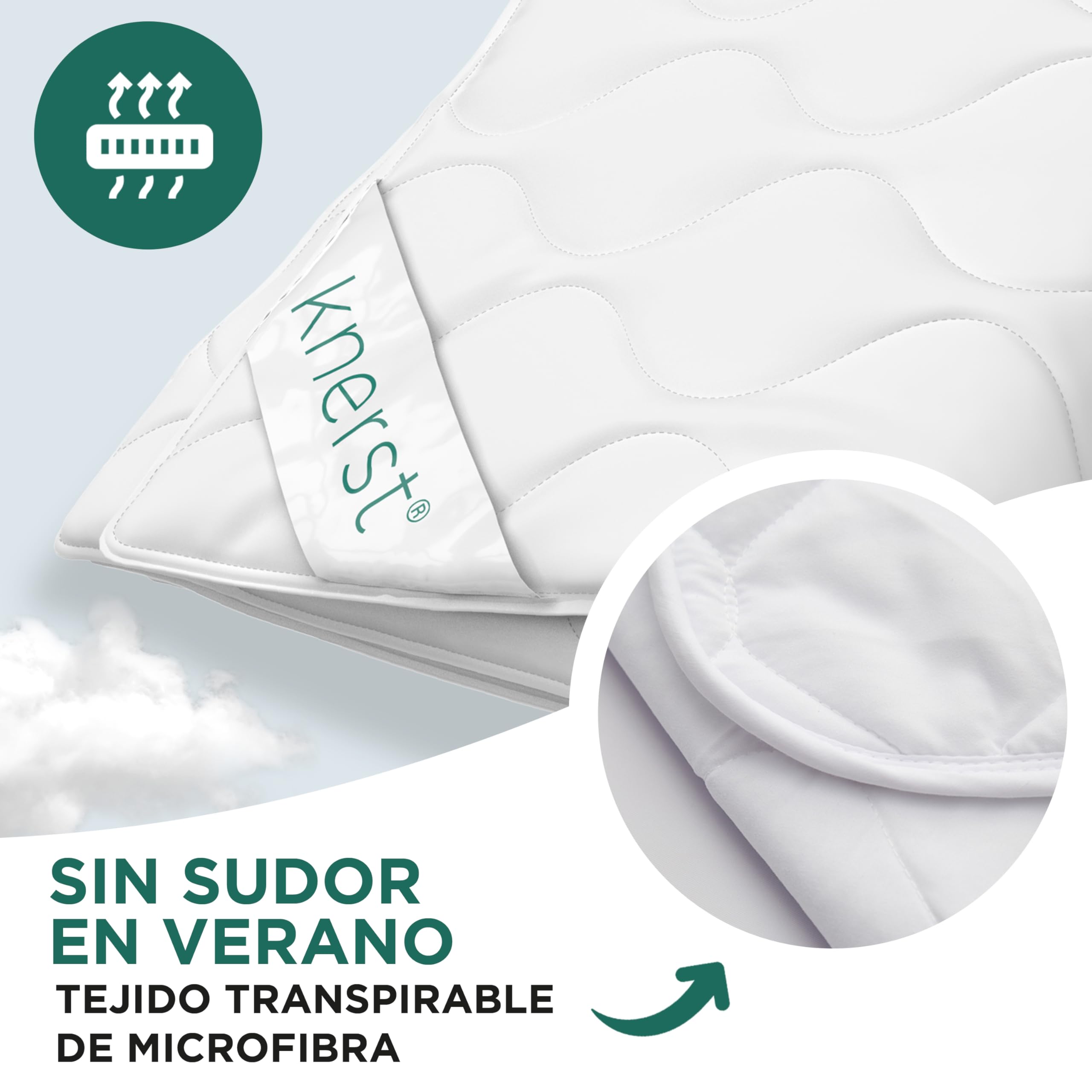 KNERST® Edredón de Verano 200x200 – Edredón Ligero y Transpirable – Relleno Nórdico de Microfibra para Cama – Nórdico de Verano Lavable y Suave