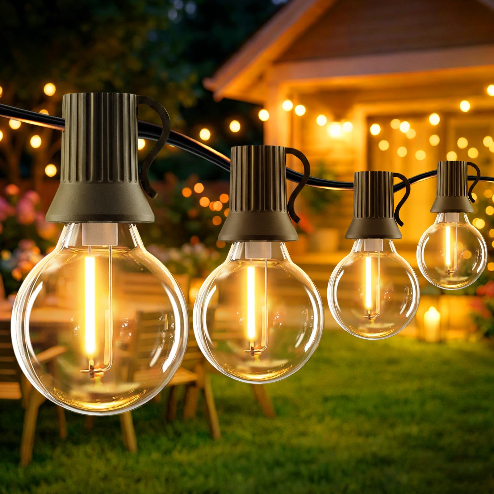 Lysumurl Warm White Outdoor Festoon String Lights Mains Powered, 65.6Ft/20M Garden String Lights With 25+2 Shatterproof G40 Bulbs, Ip44 Waterproof Outside Lighting For Patio Gazebo Pergola Party Wedding (Warm White)