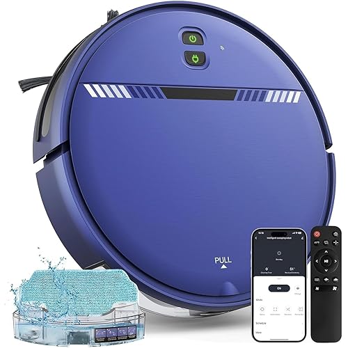 Robot Vacuum and Mop Combo, Robotic Vacuum Cleaner 2 in 1 with WiFi/App/Voice, Schedule, Water Tank and Dustbin, Self-Charging, Slim, Ideal for Hard Floor, Pet Hair, Carpet