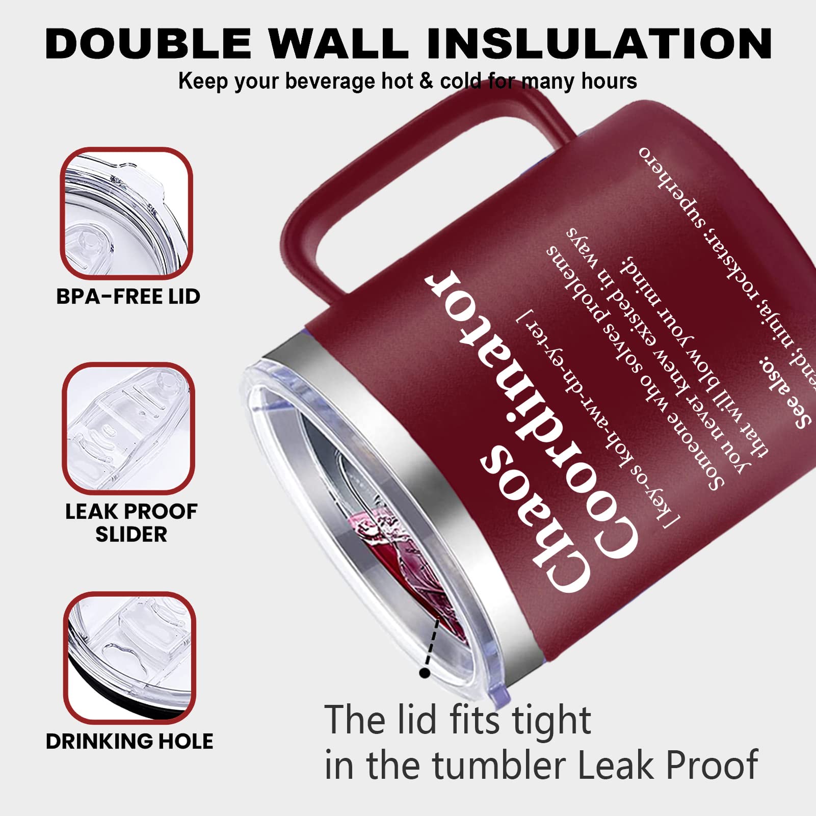 WECACYD Chaos Coordinator Stainless Steel Mug - 14oz Funny Boss Lady Gift, Double Wall Insulated