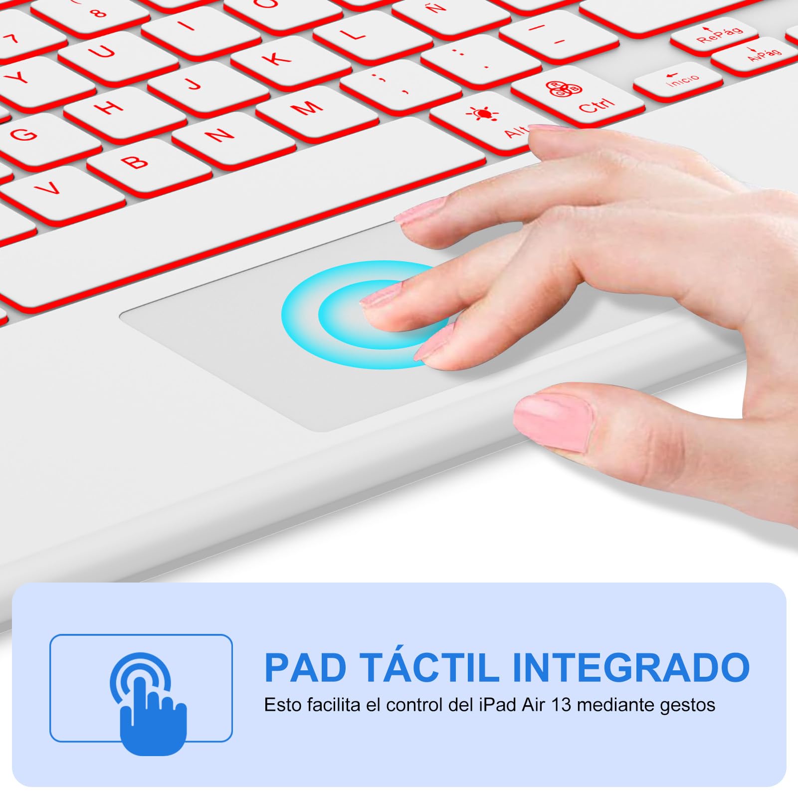 IVEOPPE Teclado para iPad Air 13 Pulgadas M4 2026/M3 2025/M2 2024 con Touchpad, Funda Cover Keyboard Retroiluminado de 7 Colores Español Ñ Bluetooth Desmontable para iPad Pro 12.9 3-6 Gen, Rosa