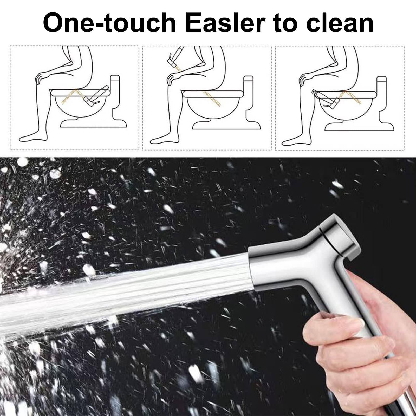 Bidet Roestvrijstalen handdouche, badkamer, met veerslang, wandhouderset, close-stool, krukpan, waterbloem, vloerreinigingsdoek, luier voor badkamerhygiëne