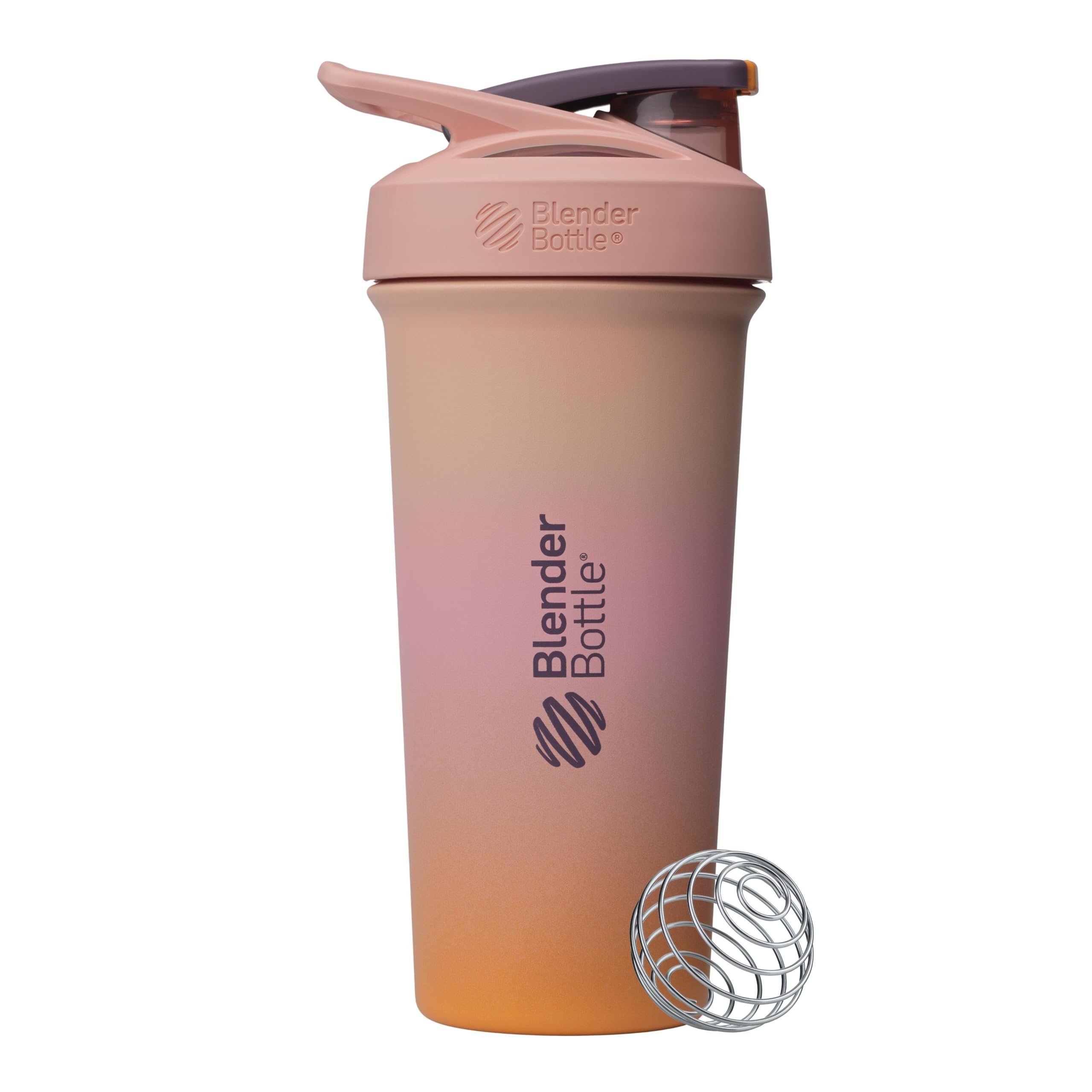 Sport Sleek Shaker Cup Insulated Stainless Steel Water Bottle with Wire Whisk, 25-Ounce, Sunrise (Pink/Orange)