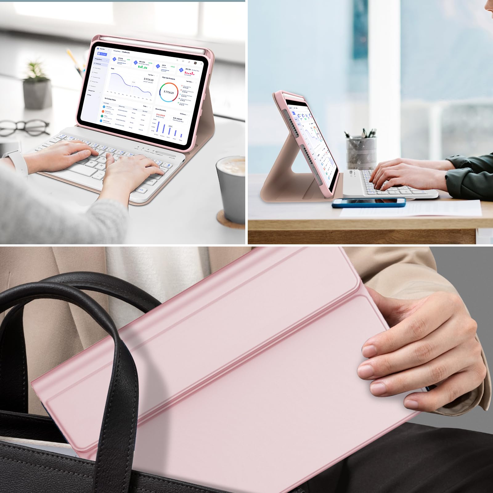 WINCHKING Tastiera per iPad Mini 7 2024/ Mini 6 2021, Custodia Tastiera per ipad Mini 7/6 Generazione 8,3", Cover Italiano QWERTY Bluetooth Keyboard per iPad Mini 6a/7a Generazione 8.3 Pollici, Rosa