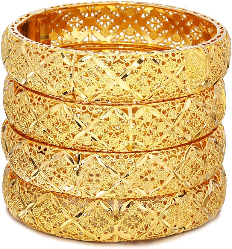 Ethlyn Birthday Gifts for her Gold Color Bangles Bracelet Jewelry for Mothers Day Valentines Anniversary Mom Wife Girlfriend （4pcs/lot）