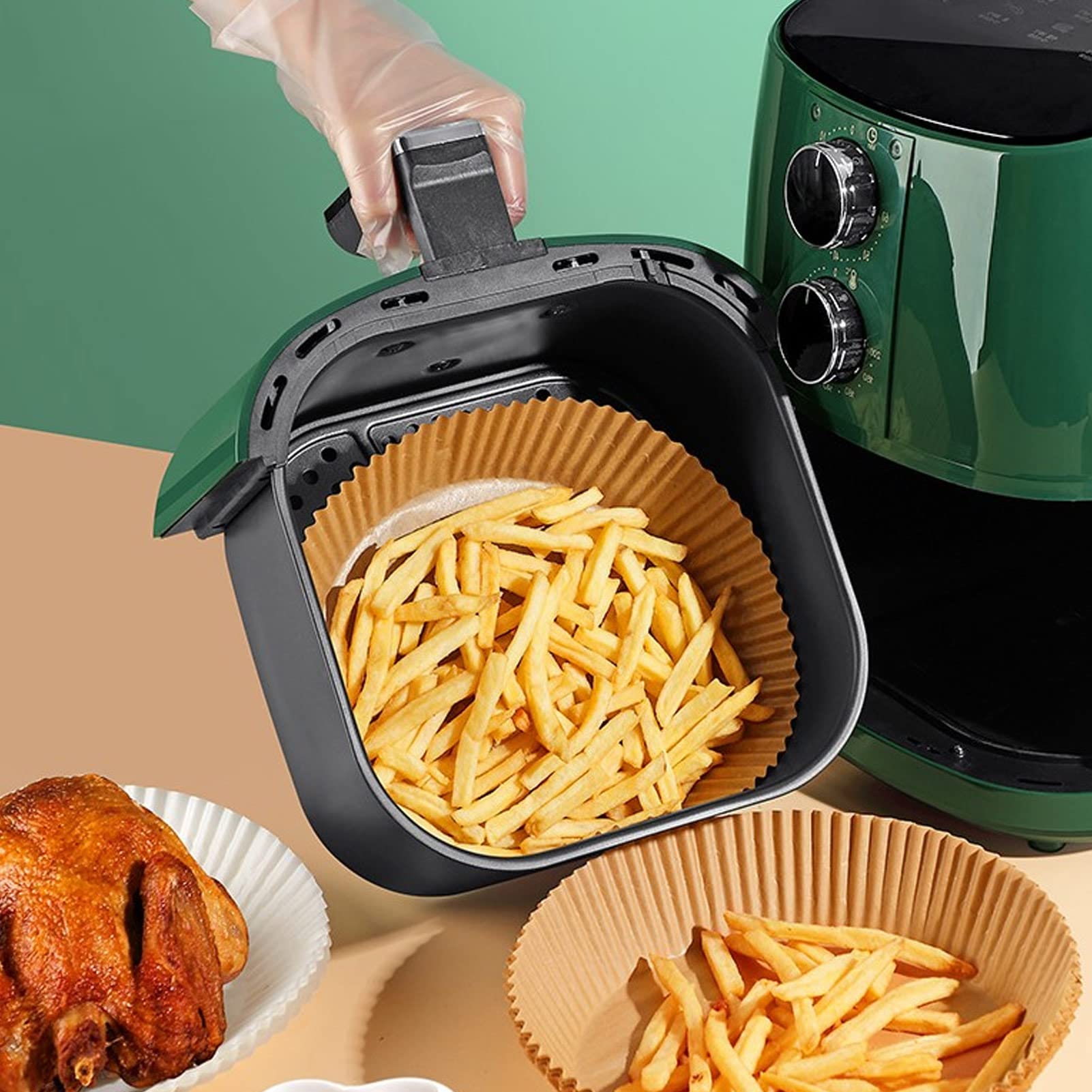 50 fogli rotondi per friggitrice ad aria, carta pergamena rotonda non perforata, usa e getta, carta da forno usa e getta, impermeabile e a prova di olio
