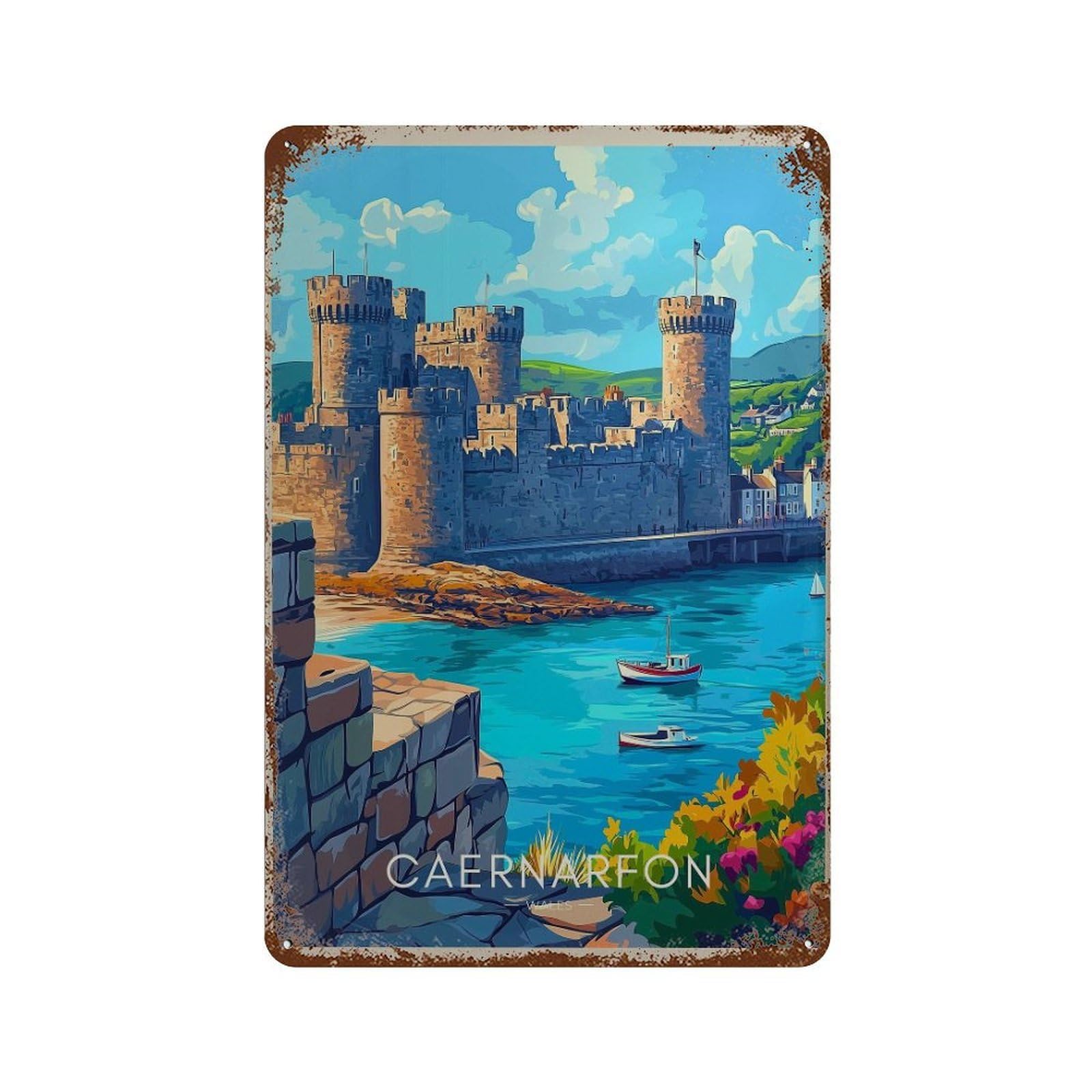 xiaoxiaoshen Caernarfon Castle Travel Wales Wall Decor Art Metal Tin Poster Modern Home Decor Art Home Bar Shop Decorations Vintage Sign 30x20cm