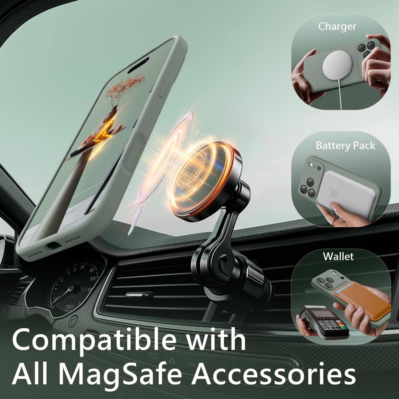 FireNova Magnetic for iPhone 17 Pro Case, Compatible with MagSafe, [Integrated Silicone Camera Control Button] [Camera Protection] Anti-Scratch Microfiber Lining Phone Case, 6.3", Calke Green — view 6