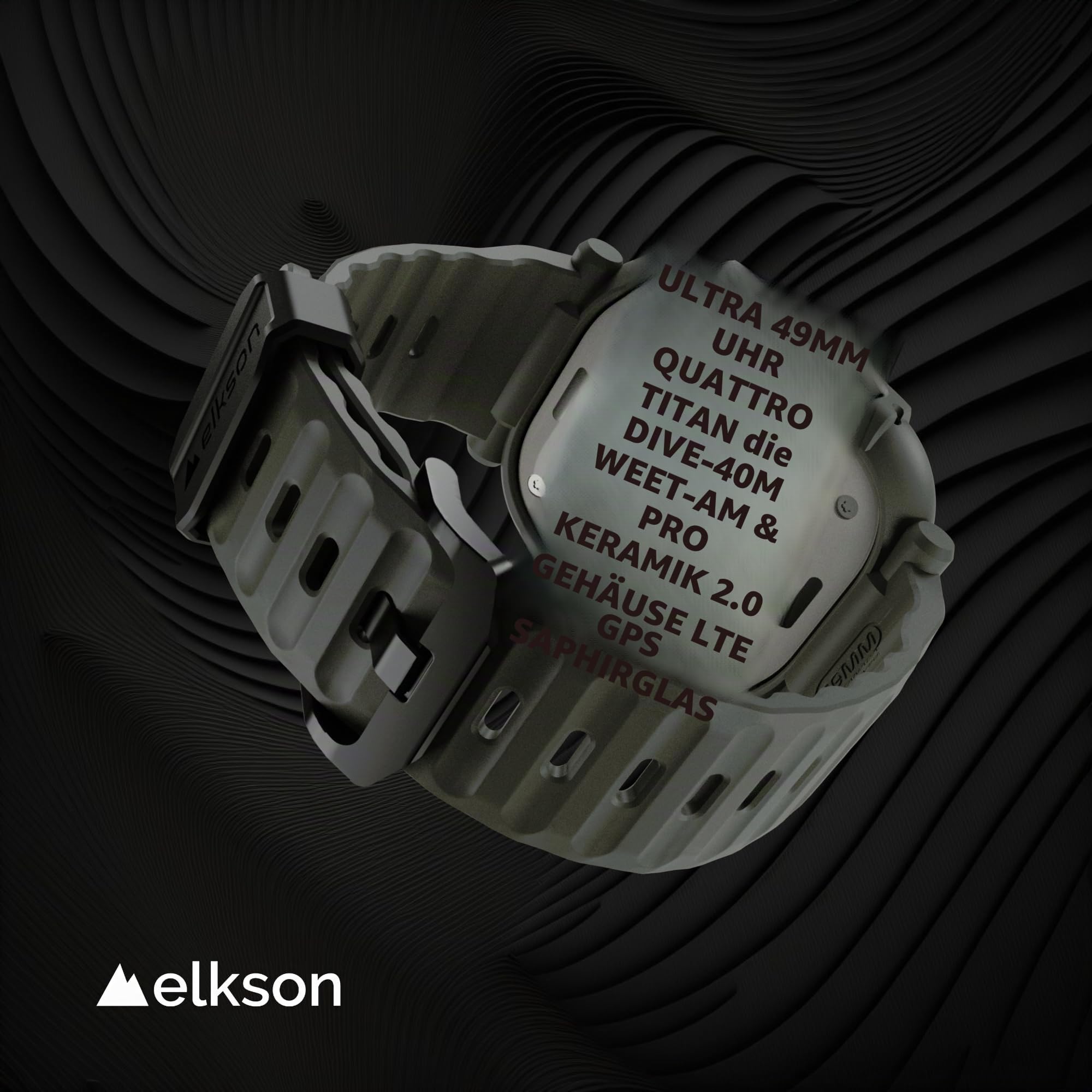 elkson Hergestellt für Apple Watch Ultra 3 2 1, 49 mm, Displayschutzfolie aus gehärtetem Glas, Quattro Pro Serie, robust, für iWatch-Stoßstange, Militärqualität, langlebig, stoßfest, Grün
