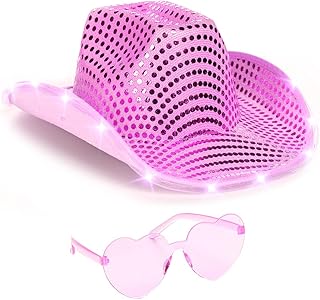 Funcredible Space Cowgirl Hat | Purple Light Up Cowboy Hat with Glasses | Halloween Cow Girl Costume Accessories - Fun Rodeo Party Hats and Goggles for Kids, Girls and Women