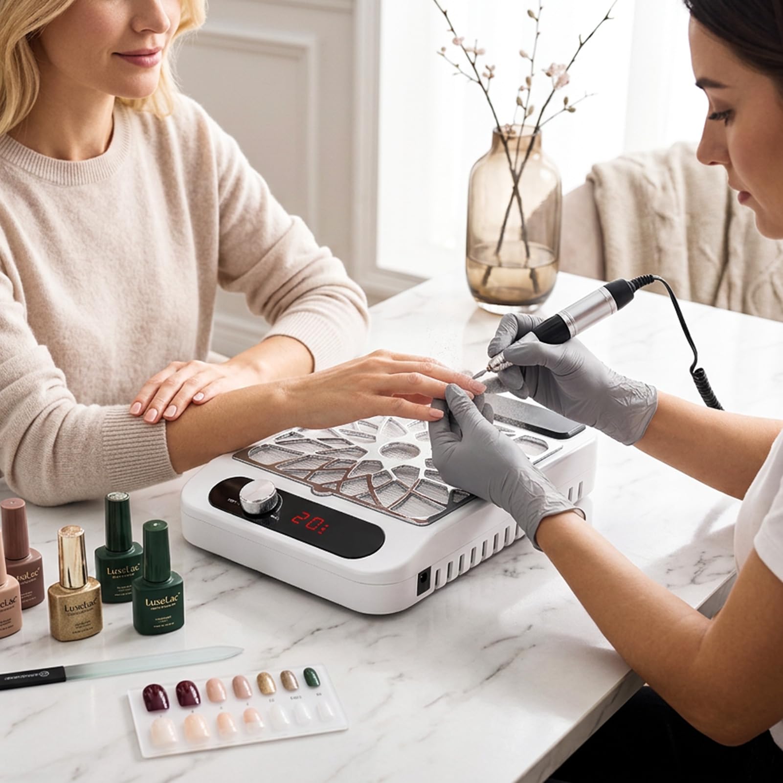 Staubabsaugung für Nägel mit Filter, Nagelstaubsauger Wiederaufladbare mit Akku, Nagelstaubsammler Einstellbare für Nagelstudio, Salon, Nageldesign & Maniküre