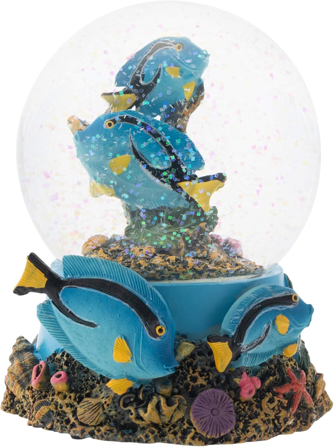 Elanze Designs Royal Blue Tang Fish 100MM Sturdy Wind Up Musical Glitter Water Snow Globe Tabletop Dresser Nightstand Figurine Decoration Plays Tune Wonderful World