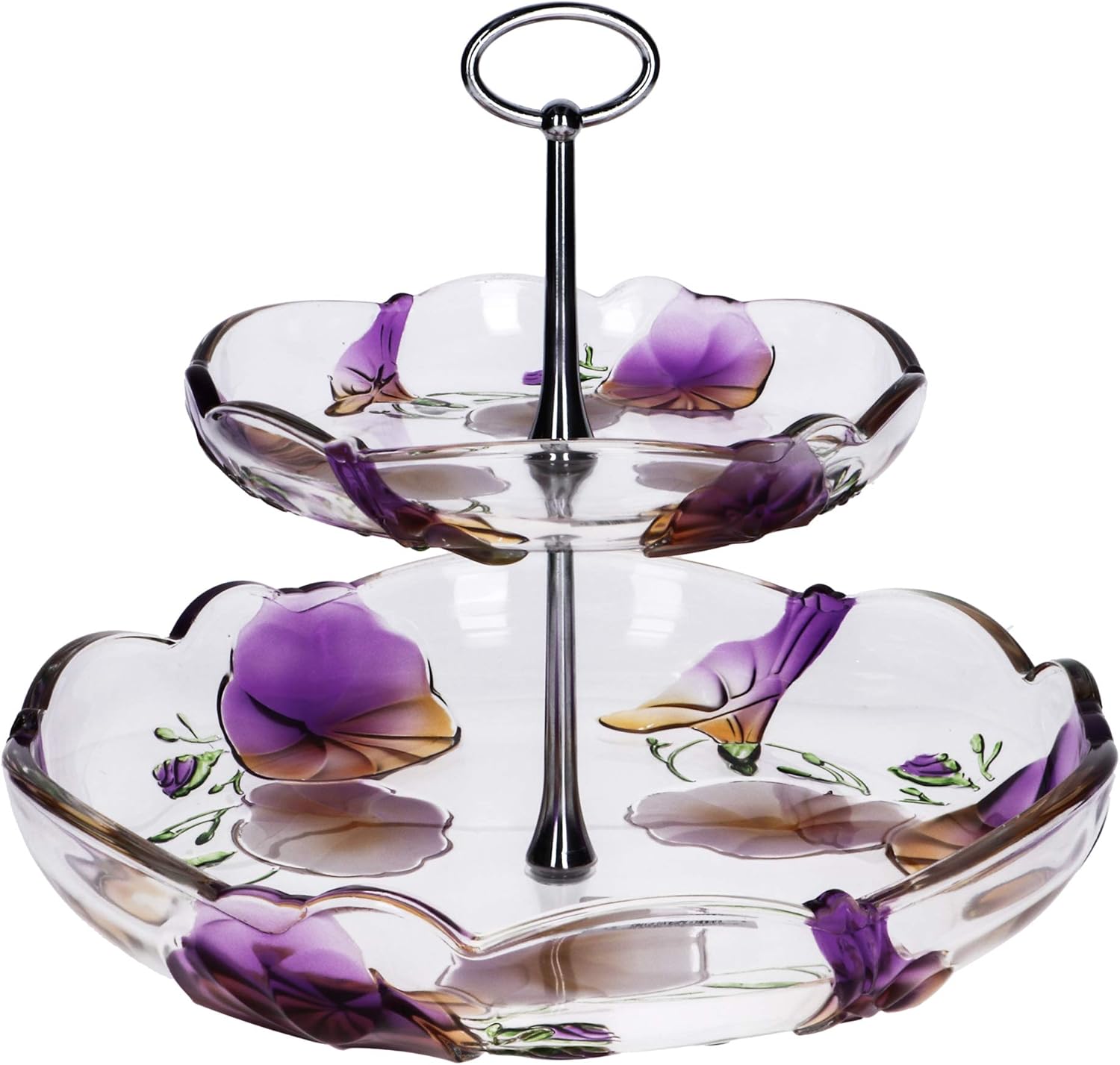 Krosno Hand Painted Two Tier Cake Cupcake Stand Purple