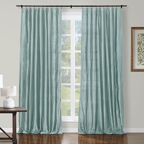 ChadMade Cortina de seda Dupioni 100% filtrante de luz para dormitorio principal, elegante bolsillo para barra de cortina, pestaña trasera,