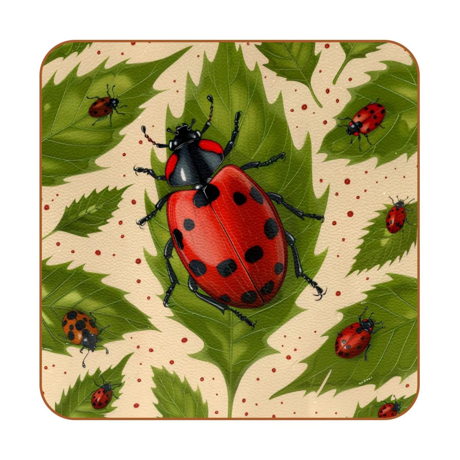 Dessous de verre carrés coccinelle en cuir pour table basse et apéritif