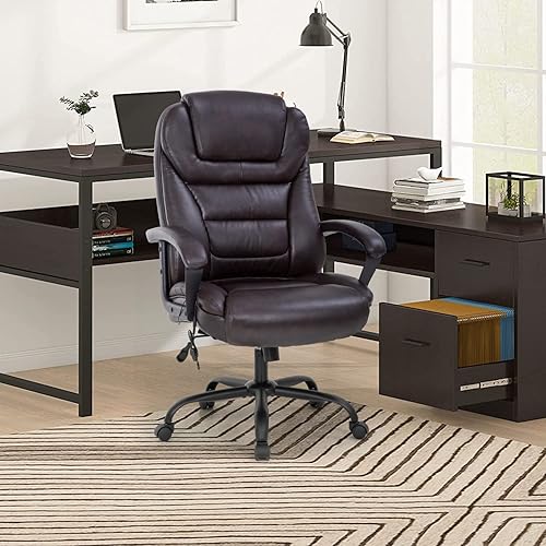 Miniatura 6 de Silla de oficina grande y alta, silla ergonómica de computadora de 500 libras, respaldo alto, silla de escritorio de piel sintética, asiento ancho