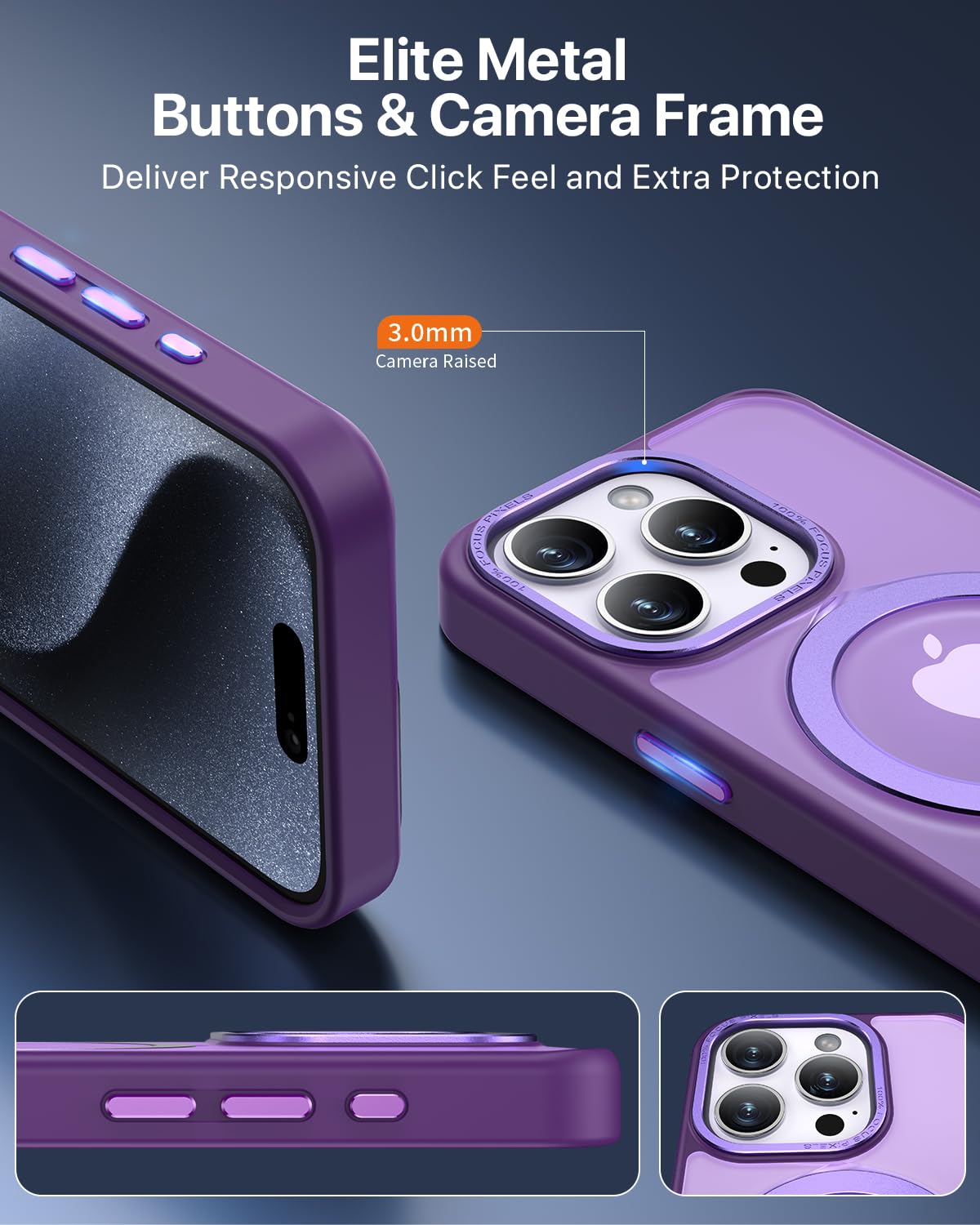 SOOPII Custodia IPhone 15 Pro Viola Con Supporto Magnetico E Cavalletto – Protezione Militare Antiurto, Ricarica MagSafe, Bottoni In Metallo