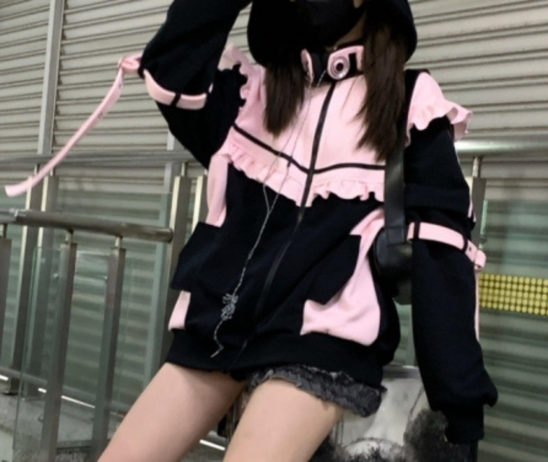 Pokn Tenshii Kawaii Hoodies Jirai Kei Fashion Cute Cat Ears Clothes Oversized Zip Up Hoodie Gothic Top