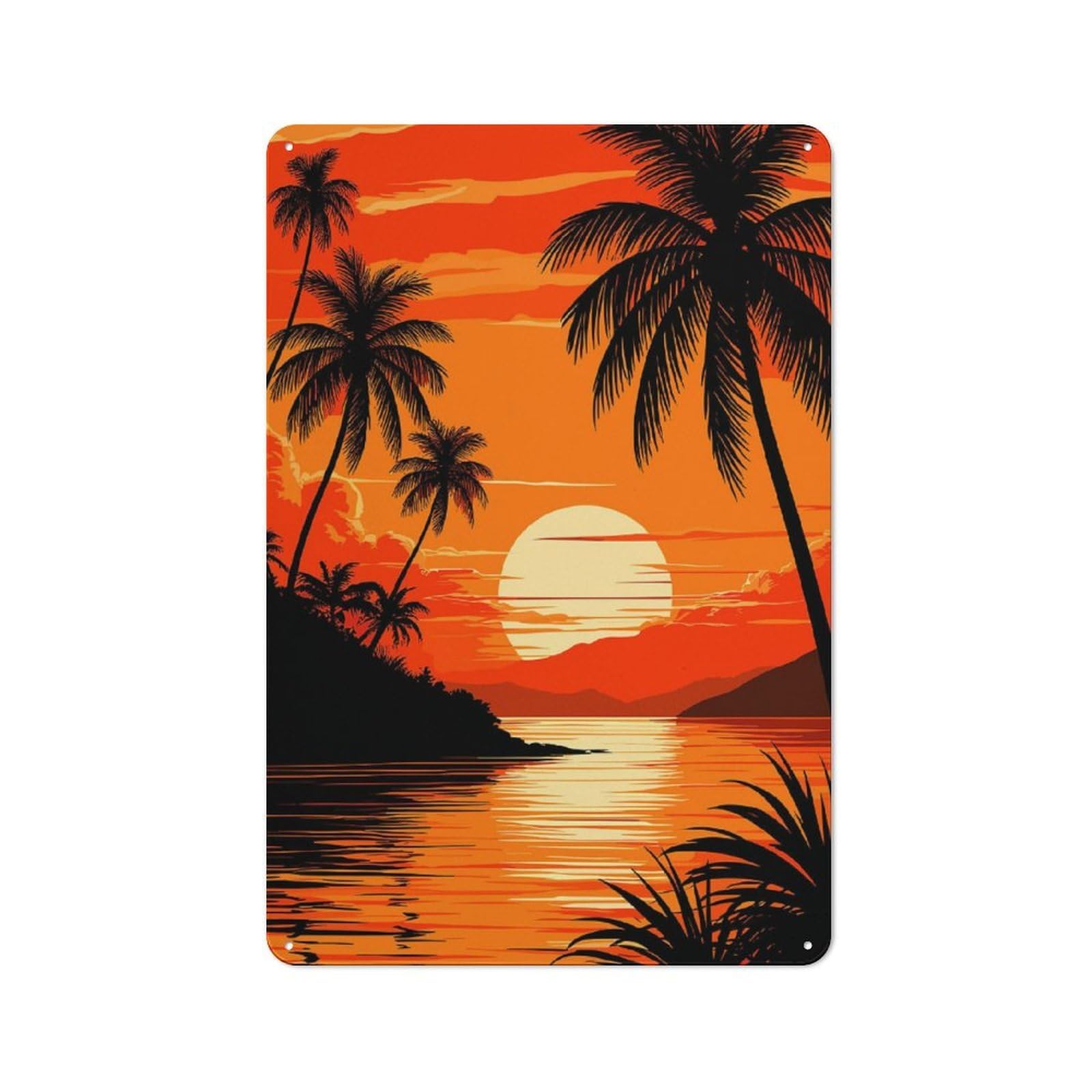 Smart Tropical Sunset with Palm Trees Decorative Metal Sign 30x20cm, Studio Wall Plaque for Hobby Room, Office, Lounge Or Living Room