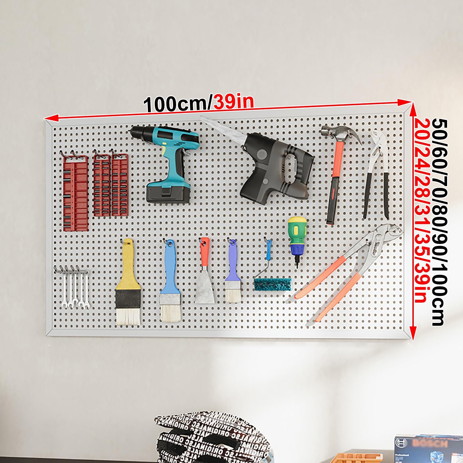 Organizador Herramientas Panel Herramientas Pared Tablero Perforado, Paneles de Tablero Perforado de Metal, Organización de Garaje para Paredes, Tienda(Black,100 * 50cm)