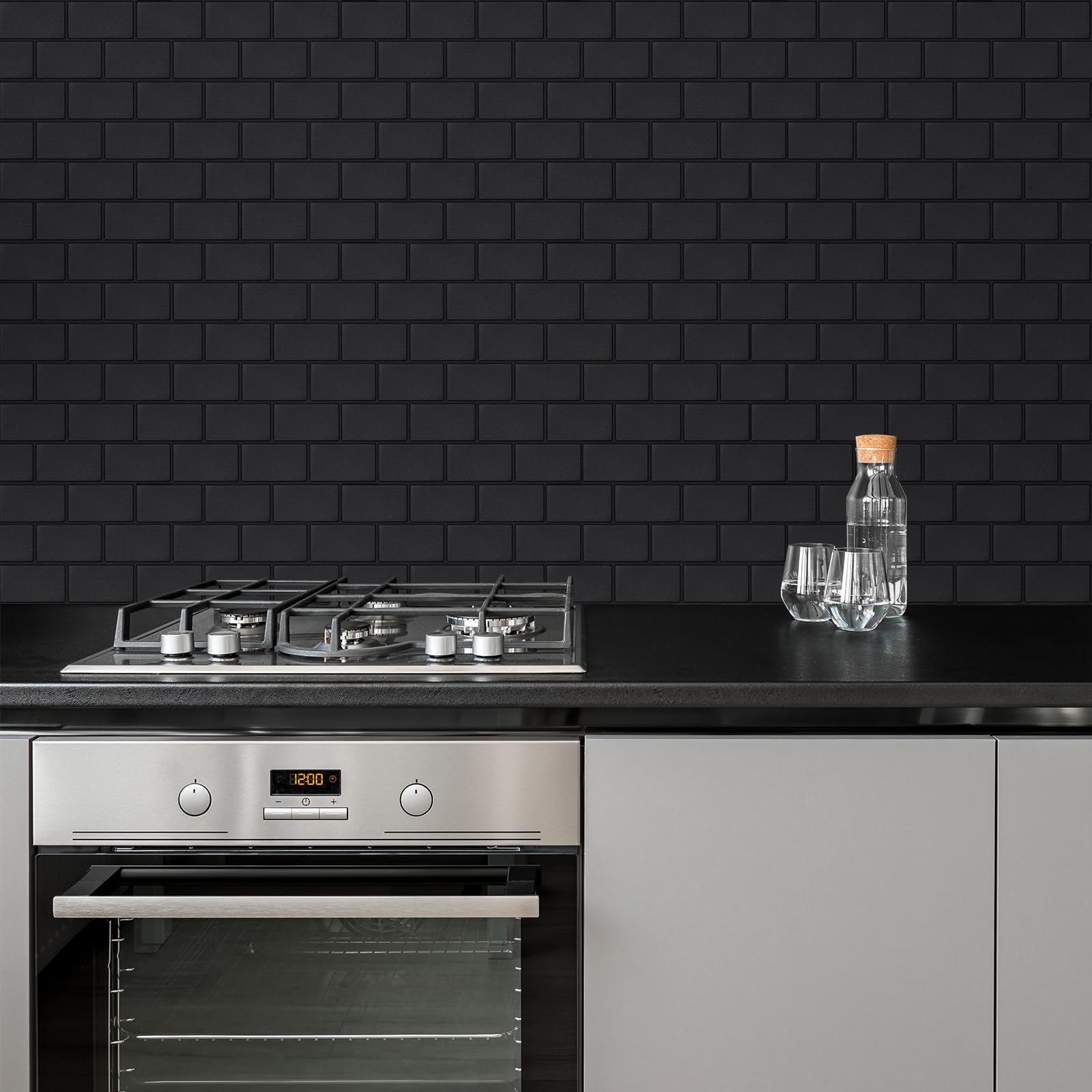 Carreaux Muraux Autocollants 10 Feuilles, 1,6 Mm D'épaisseur, Carrelage Mural Autocollant Noir Mat Pour Dosseret De Cuisine, Salle De Bain, Décoration D'intérieur