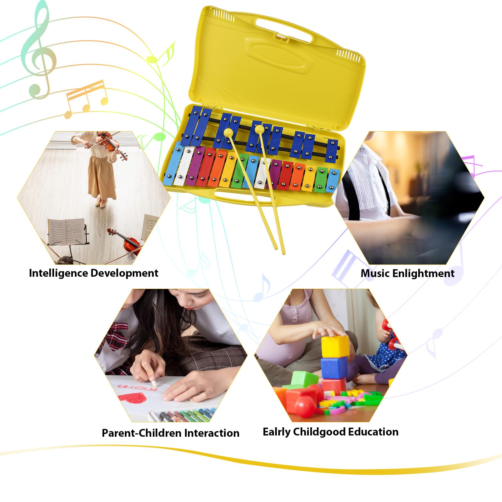 xilofono 25 note glockenspiel xilofono colorato tasti in metallo a percussione ritmo strumento musicale con 2 mazzuole custodia portatile regalo per principianti studenti